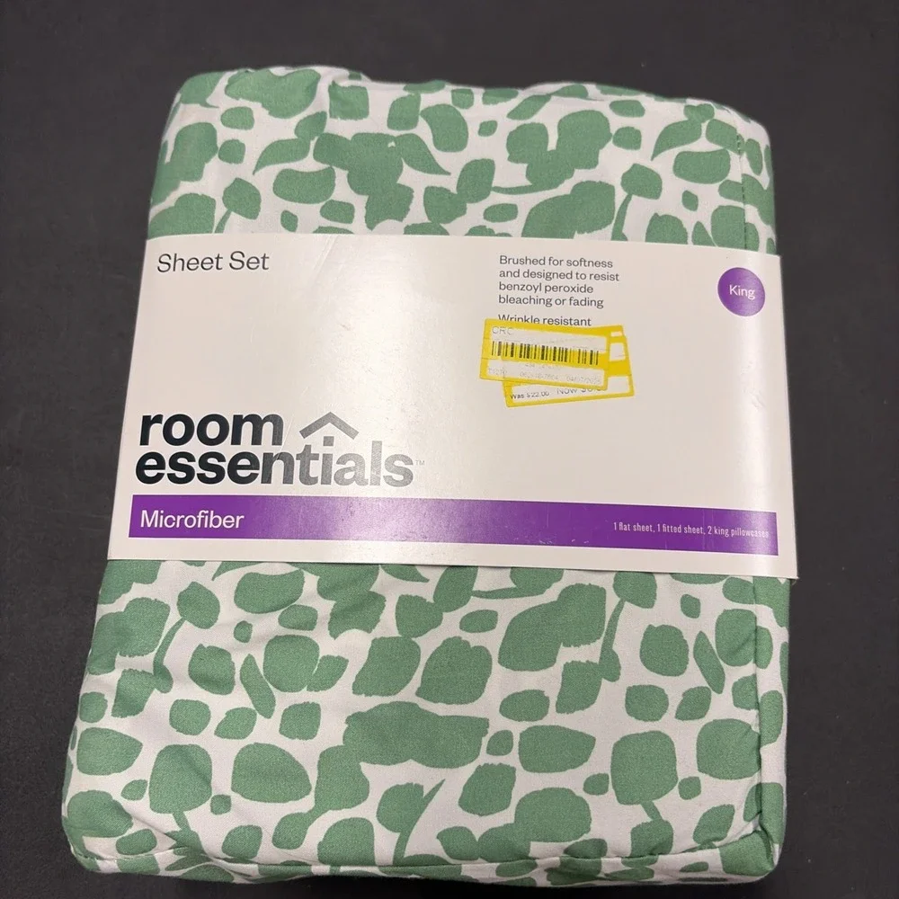 Green Spotted Room Essentials Winkle Resistant Microfiber Sheet Set King 20616